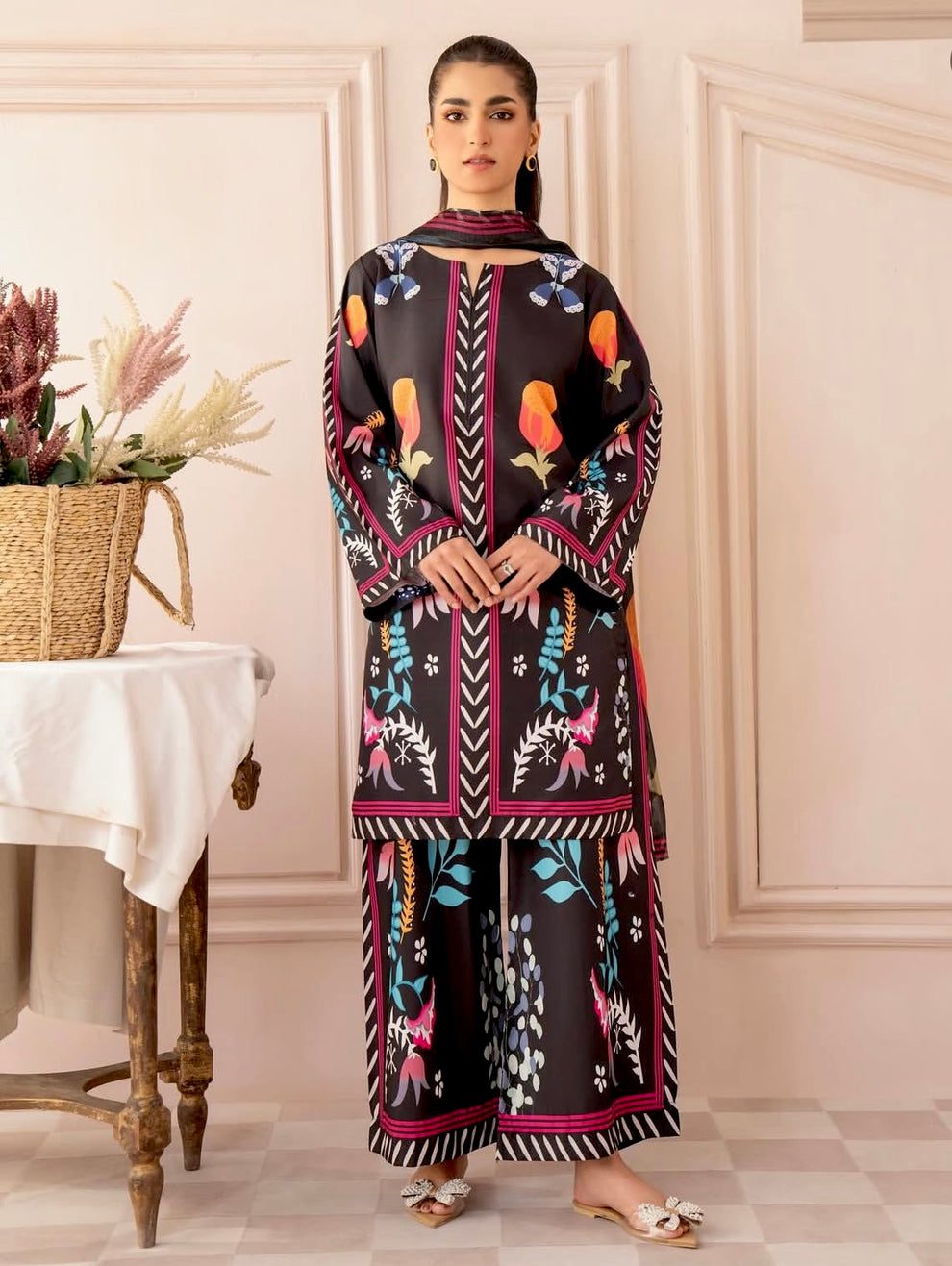 Rukhsar Black Three-Piece Dress