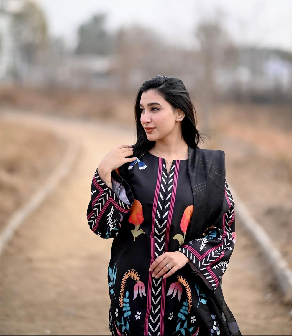 Rukhsar Black Three-Piece Dress